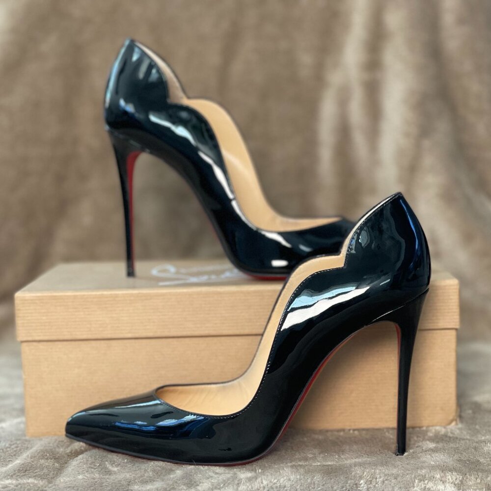 Christian Louboutin ‘Hot Chick’ 100mm Black Patent Leather Pumps US 9.5 EU 38.5 - Picture 5 of 12